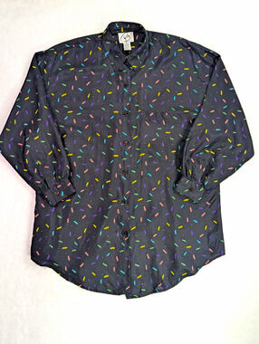 VTG 80s/90s Rusty 100% Silk Abstract Geometric Neon Button Down Mini Dress Tunic